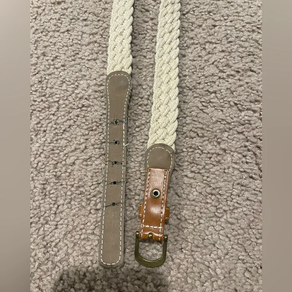 Unbranded Women's Braided Rope Belt with Brown Faux Leather Ends